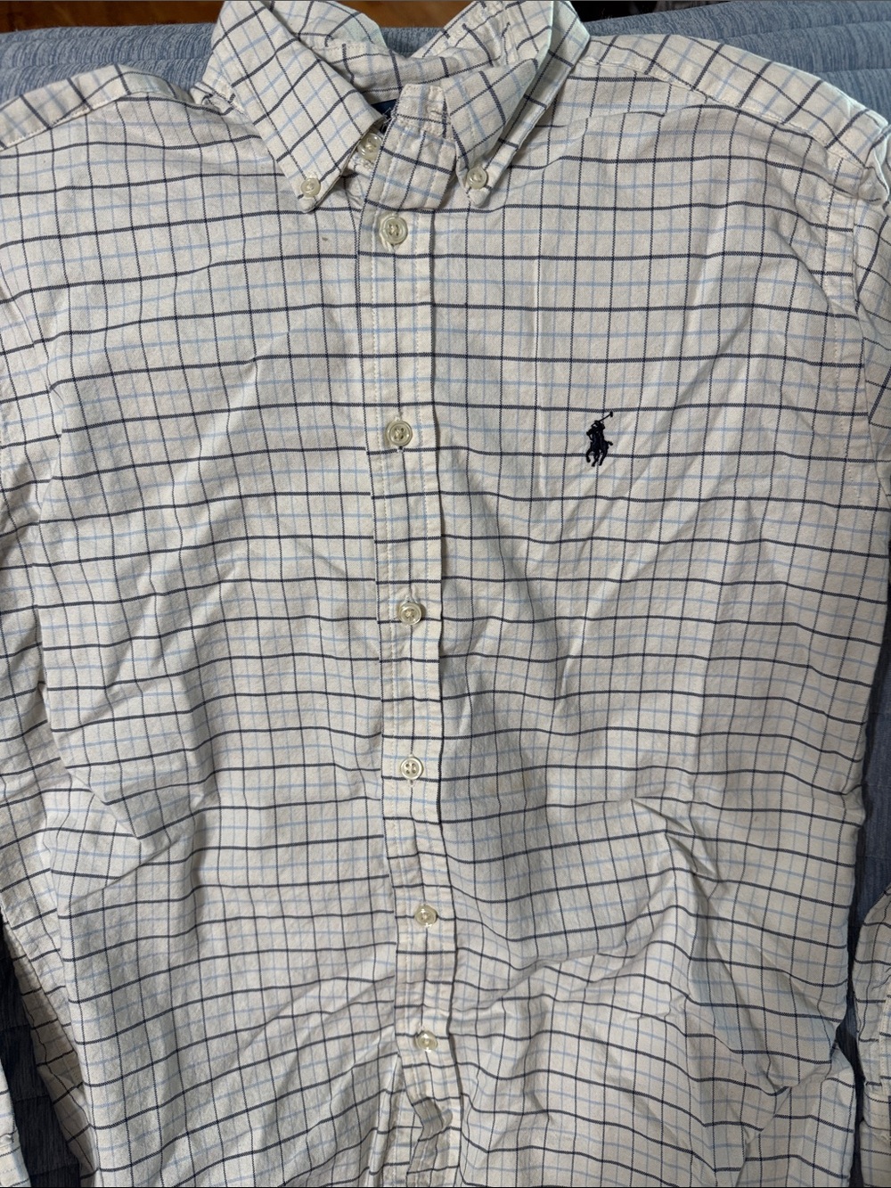 Polo by Ralph Lauren White Button-Down Shirt with Navy Plaid and Navy Pony boys